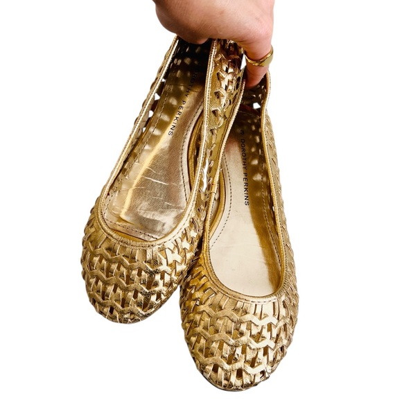 New DOROTHY PERKINS Woven Ballerina Flats Gold Sz 6 - Picture 1 of 8